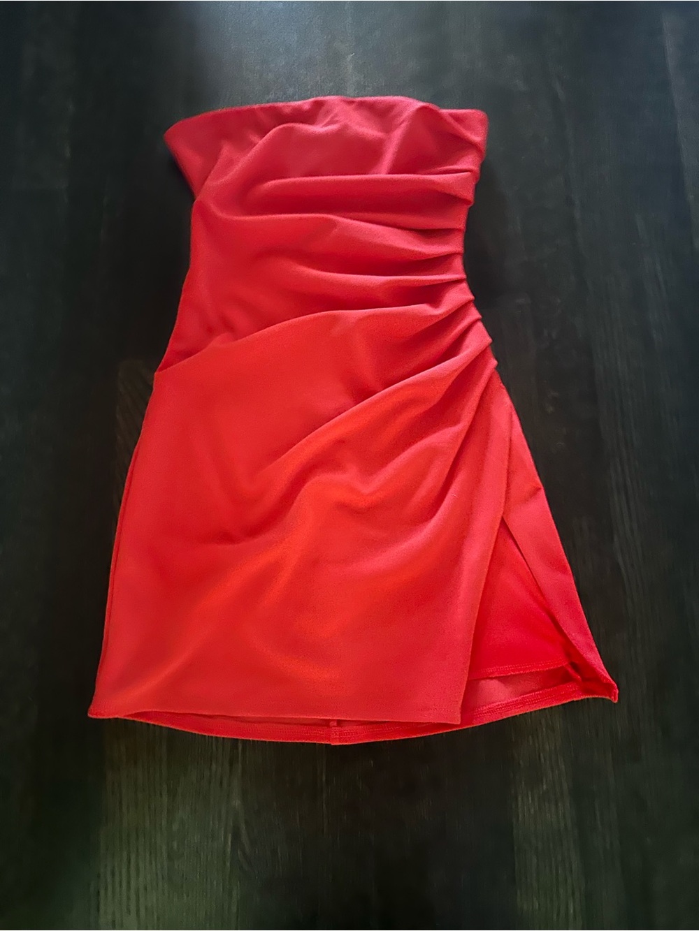 Lucy in the Sky Strapless Ruched Red Mini Dress